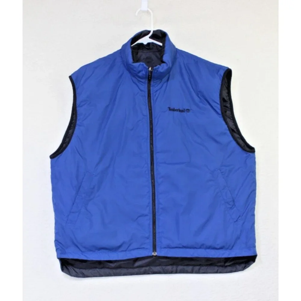 Timberland Stow N Go Down Vest Mens L Blue Black Packable Puffer Duck Insulated
